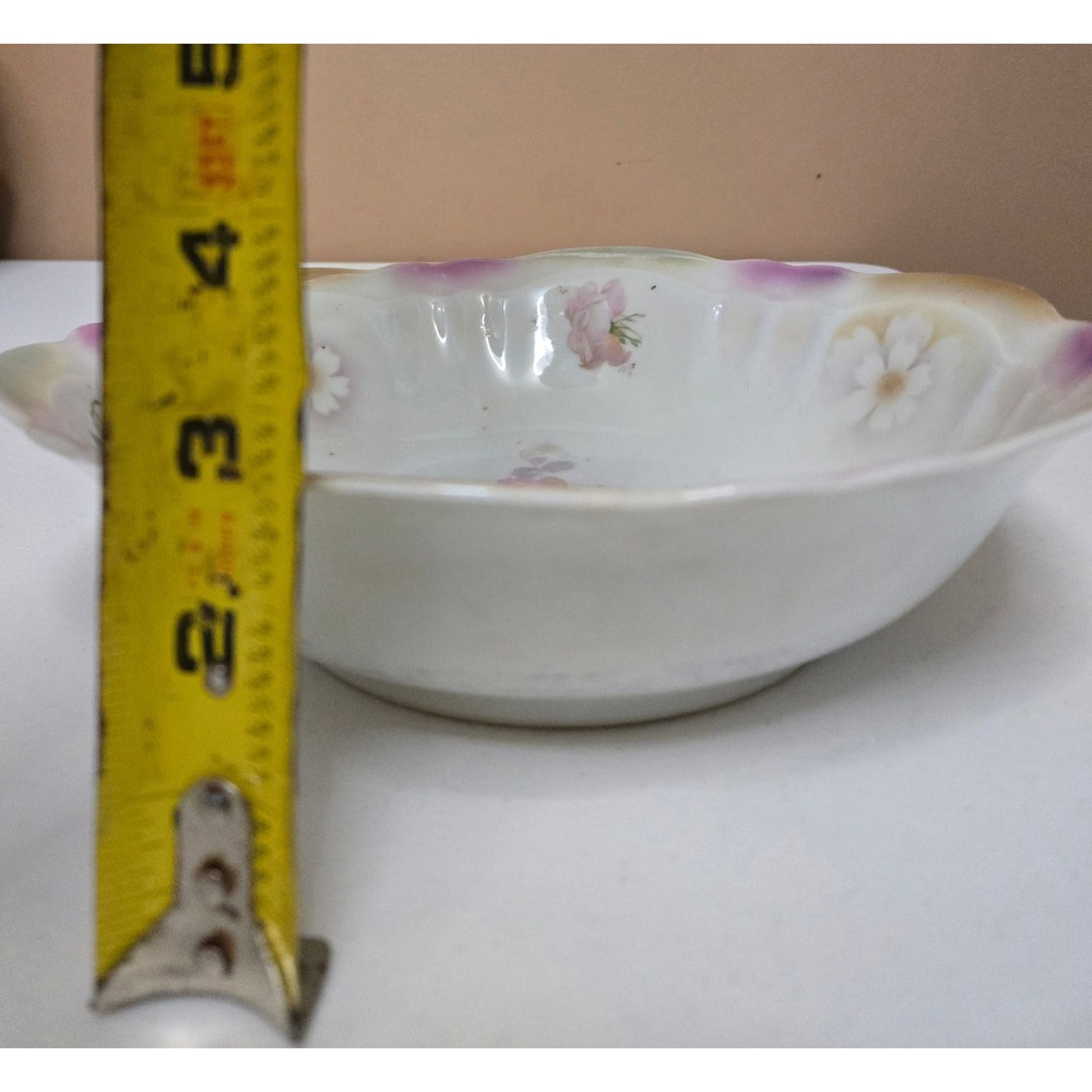 Vintage Bavaria Floral Porcelain Bowl Scalloped Edge Roses Germany 9" - Picture 8 of 11